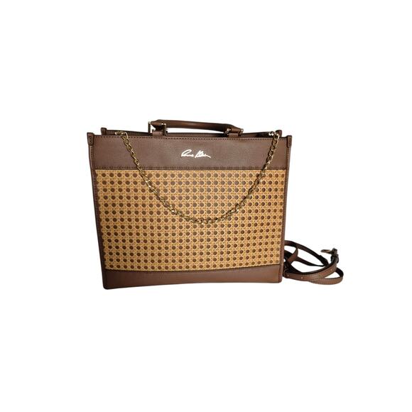 Anne Klein Large Brown Caining Tote Bag Chain Accent Strap Wristlet Chic Stylish - Picture 1 of 15